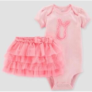 Nwt Carters Easter Pink Bunny 2 Piece Outfit Bodysuit Tutu Girls Size 9 Months